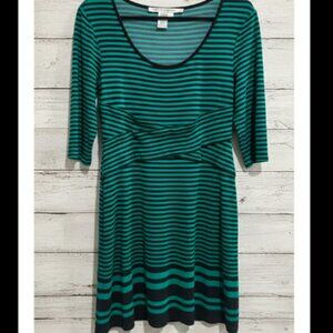 Max Studio Large Green Black Striped Dress